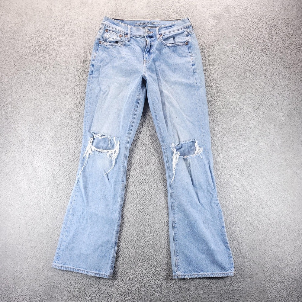 American Eagle Jeans Womens 4 Blue 90s Bootcut Mid Rise Distressed Light Wash